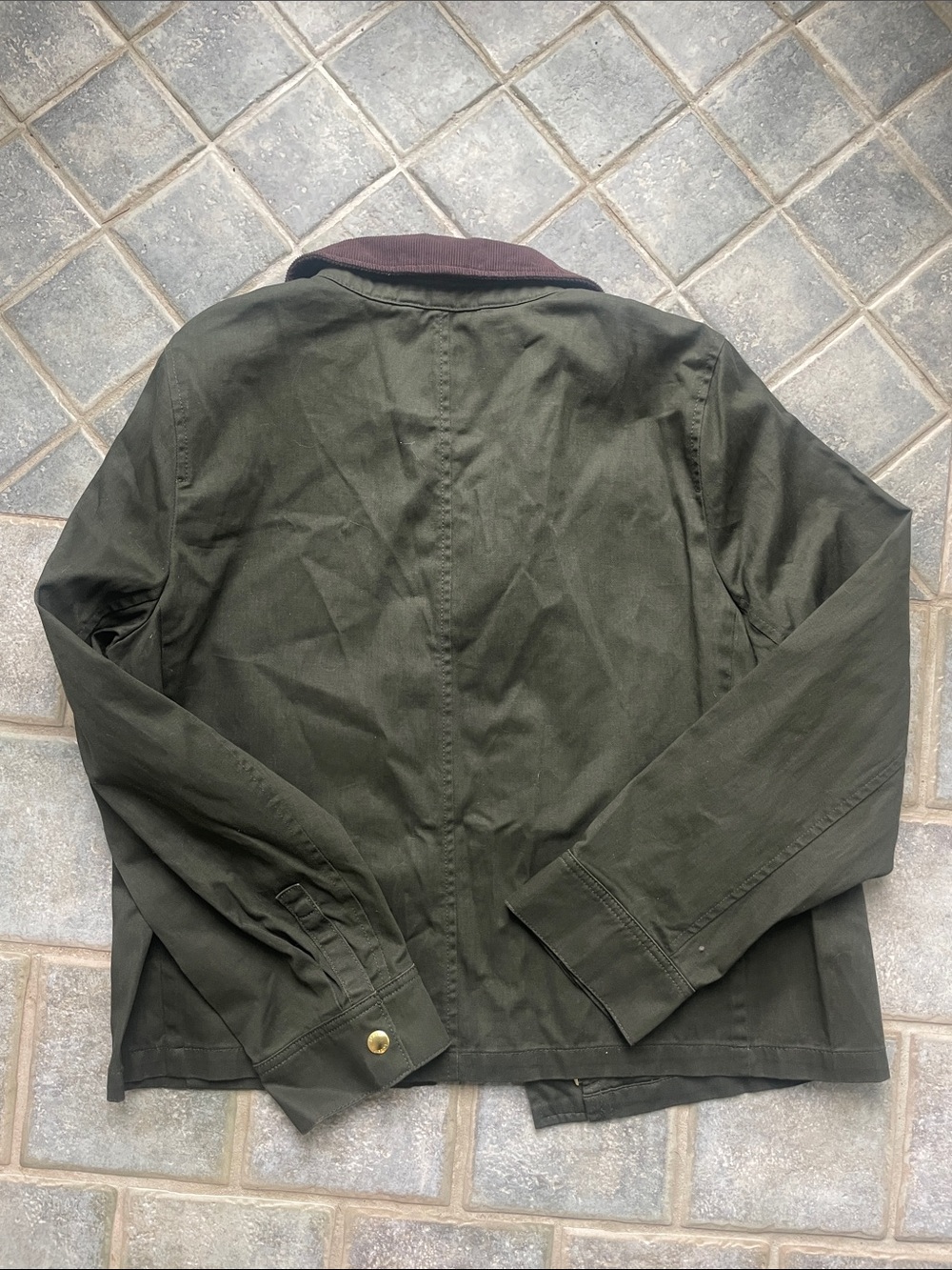 J. Crew Olive Green Field Jacket with Brown Corduroy Collar - Picture 4 of 4